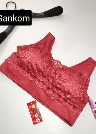 Бюстгальтер женский топ розовый с кружевом от бренда sankom xl