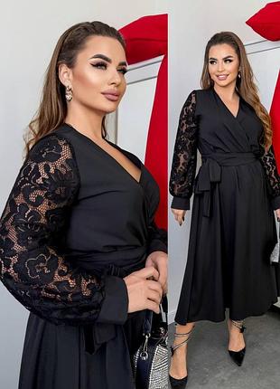 Платье на запах с гипюровыми рукавами