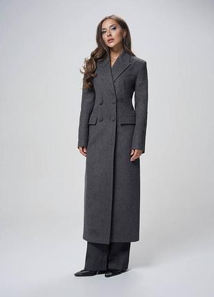 Пальто приталенного кроя полушерсть 45% шерсть, женское длинное пальто на пуговицах, серое пальто на осень зима с карманами, alin