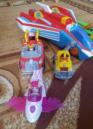 Щенячий патруль paw patrol mighty pups super paws 2 in 1 deluxe transforming jet and command center