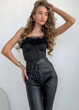 Лосины женские матовая эко кожа со шнуровкой s-m; m-l rin4958-136tве