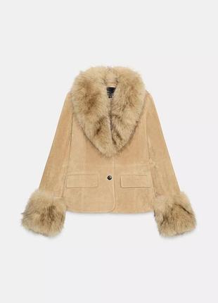 Бежевий блейзер жіночий з хутром zara new