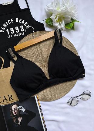 Лиф черный верхняя часть купальника в рубчик треугольные чашки мягкая с вкладами бюстик раздельного купальника бикини