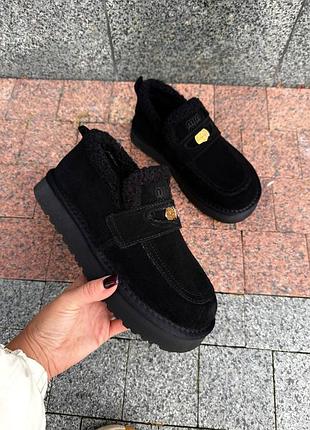 Черные замшевые лоферы с набивной шерстью