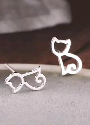 Срібні сережки-гвоздики (пусети) "милі котики" — стерлінгове срібло 925