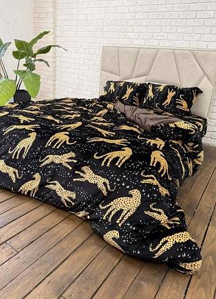 Постільна білизна комплект плюш леопарди комплект постельного белья плюш
