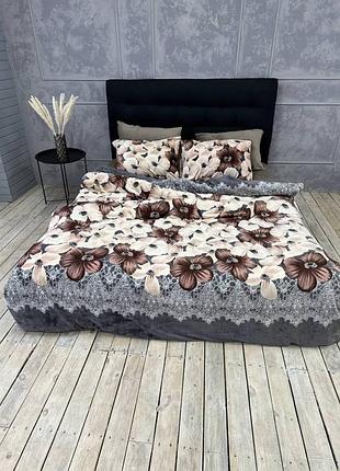 Комплект плюшевої постільної білизни квіти постельное белье плюш цветы