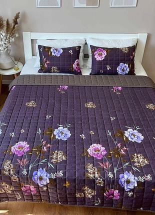 Покривало сатин в комплекті з подушками покрывало на кровать двухстороннее стьобаное