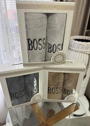 Подарунковий набір полотенец boss пухнаста мікрофібра полотенца банные стильный набор
