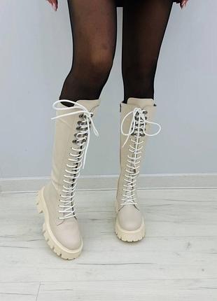 Високі жіночі чоботи натуральна шкіра бежеві