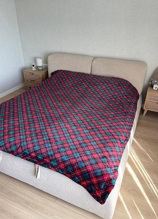 Плед шотландка велюровий на еко овчинці покривало плед велюр на еко овчинке