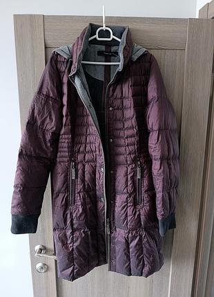 Пуховое пальто женское пуховик с капюшоном classic lline нижняя бордо 38/м/46