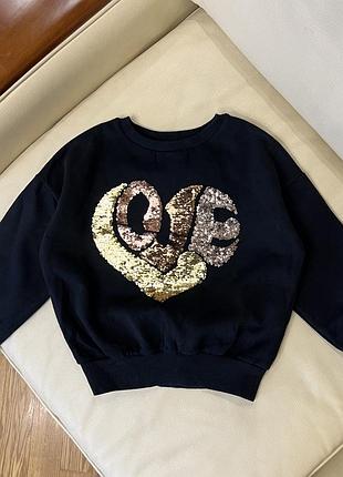 Світшот оверсайз чорний з паєток love від некст 6 років ріст 116 на дівчинку стан ідеальний, утеплений