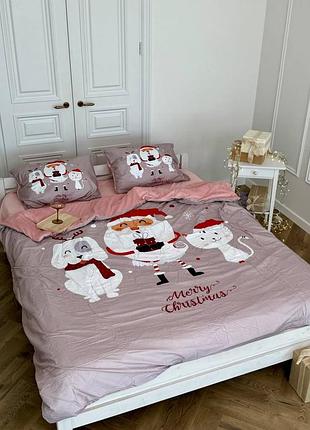 Сатинова постільна білизна з плюшевим простирадлом комплект постільного белья простинь плюш