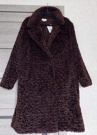 Шоколадная шуба-миди с искусственного меха  next(размер 40)