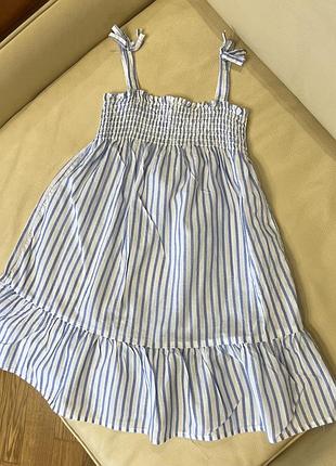 Супер легка літня сукня в смужку біло голубу 7-8 років ріст 128 стан як нова без бірки
