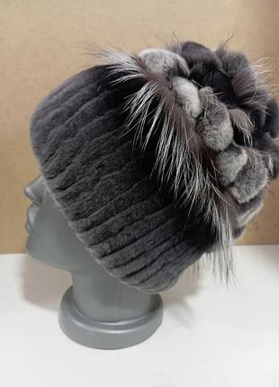 Шапка зимова хутро натуральне, кролик 🐰 рекс. производитель украина на вазаной основе цвет серый графит молочный размер 56 57 и 58 коричневый.