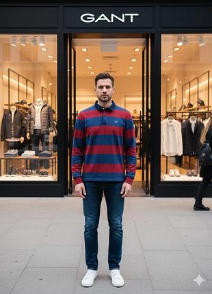 Лонгслив поло с длинными рукавами фирмы gant, рубашка поло в полоску