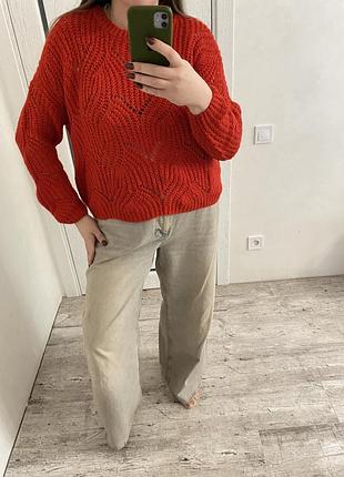 Красный красивый тёплый джемпер 50-52 р