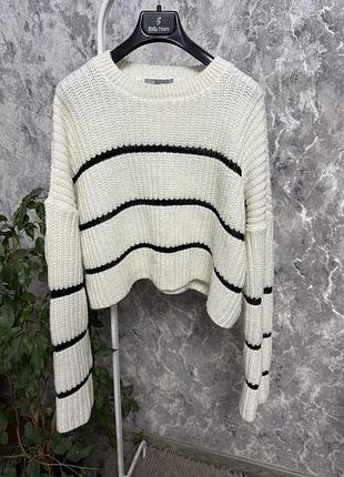 Светр кофта вкорочений обʼємний светр в смужку з широкими рукавами asos 8