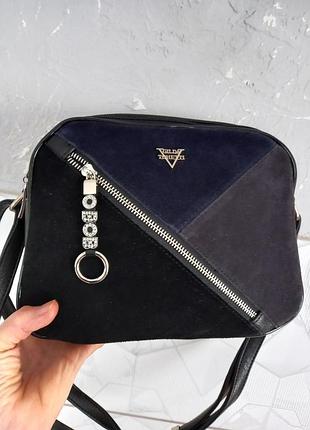 Сумка жіноча  на 2 відділа замшева чорна