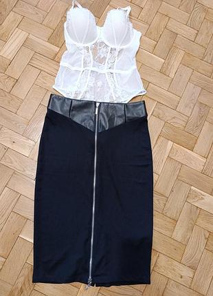 Очень стильная женская юбка, юбка-миди с разрезом, юбка черная на замке anna field l