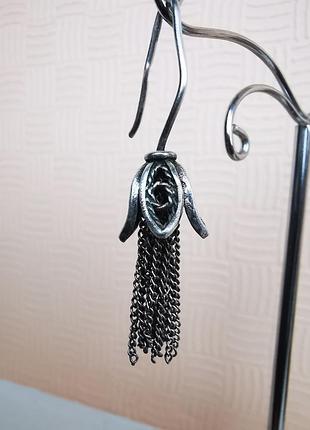 Винтаж сср серебряная серьга 915 звезда ⭐  тюльпан ланцюжки сережка серьга винтажная серебряная серебро