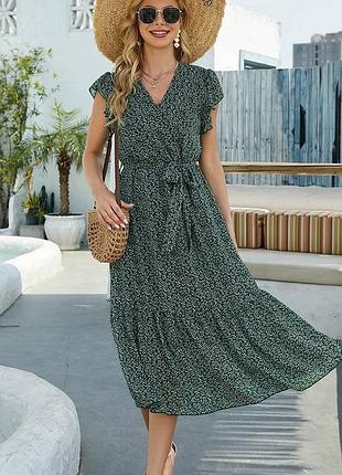 Довга зелена шифонова сукня xl