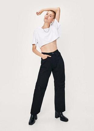 Джинсы nasty gal (новые) - прямой крой, черные, высокая талия | потертые колени | 100% хлопок | размер 26 (s)