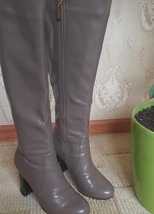 Жіночі високі сірі сапоги на каблуку