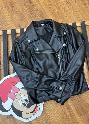 Чорна кожана куртка косуха h&m