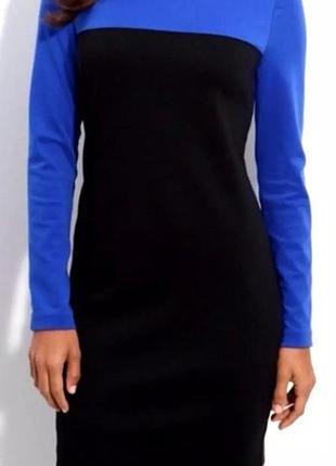 Трикотажное теплое короткое платье миди длинный рукав колор блок черно синяя michael kors р. 8 s