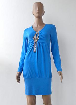 Синее трикотажное платье-туника, размер s-м.