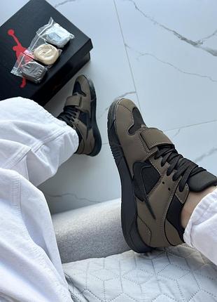 Кроссовки jordan x travis scott cut thestar jumpman jack dark mocha хаки мужские / женские