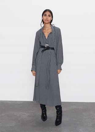 Міді сукня плаття в гусячу лапку вільного крою zara