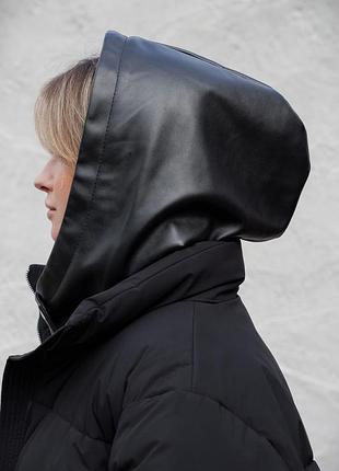 Тепла шапка капюшон шкіряний капор на флісі without wendy black woman