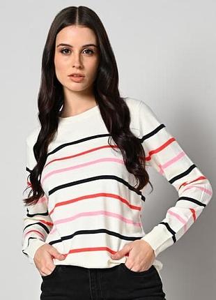 Жіночий стильний молочний светр у різнокольорову смужку