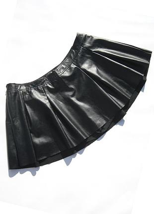 Чёрная мини юбка в складку кожзам эко кожа подкладка шорты shein