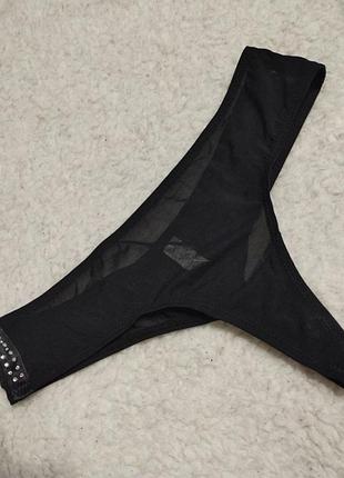 Черные женские трусики сетка с камнями размер м -л