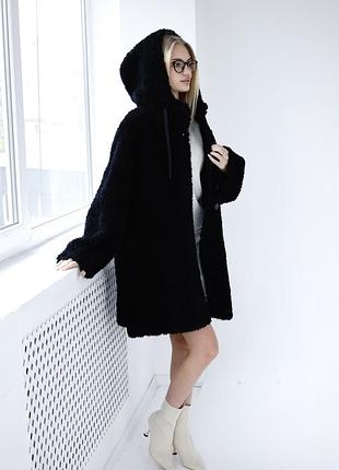 Натуральна 100% овчина шуба з капюшоном