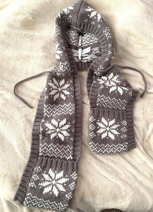 Теплая шапка - шарф з карманами, капор new look, onesize, акрил, вязанная