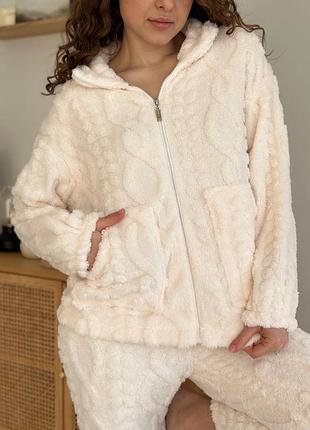 Пижама женская теплая кофта на молнии брюки м л хл белая молочная