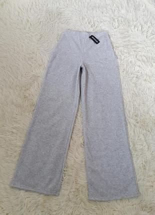 Длинные вязаные брюки палаццо высокая посадка с тонким напылением флиса