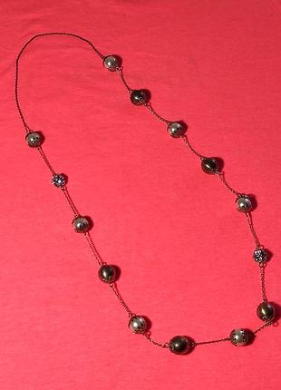 Ожерелье (колье) искусственные жемчуга, фианиты на хрупкой латунной цепочке имталия