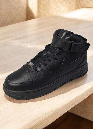 Кроссовки nike air force af1 зима, зимние черные (0319)