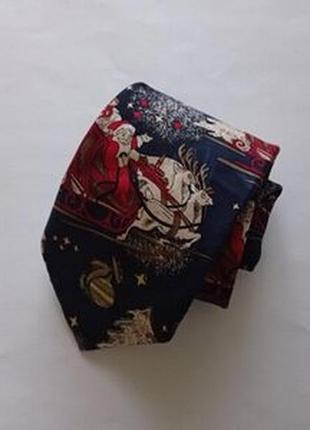 Мужской галстук синий дед мороз.