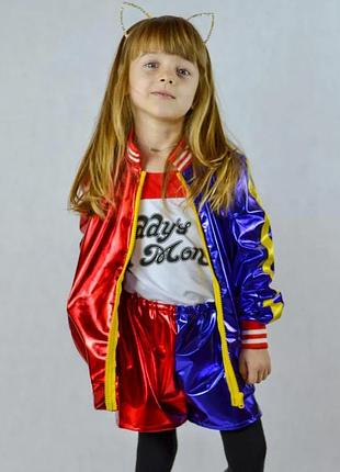 Дитячий костюм харлі квін 4 в 1 для дівчинки супергерой косплей  шорти куртка футболка рукавичка
