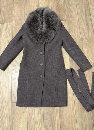 Кашемірове пальто з натуральним хутром 48 розмір
