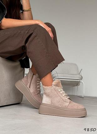 Черевики жіночі rebecca беж, натуральна замша  зима