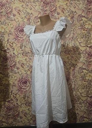Белое платье/сарафан с рюшами на бретельках